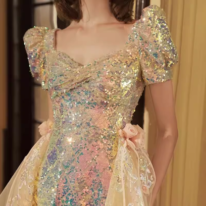 Meerjungfrau Gold Pailletten Ballkleid Lange Ballkleider P544