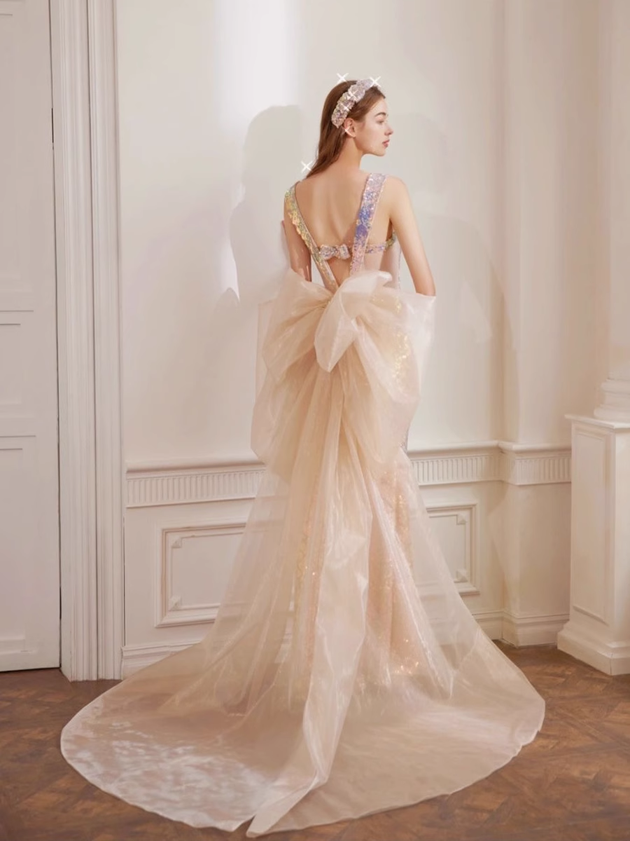 Luxury Mermaid Straps Sequin Long Prom Dress P567