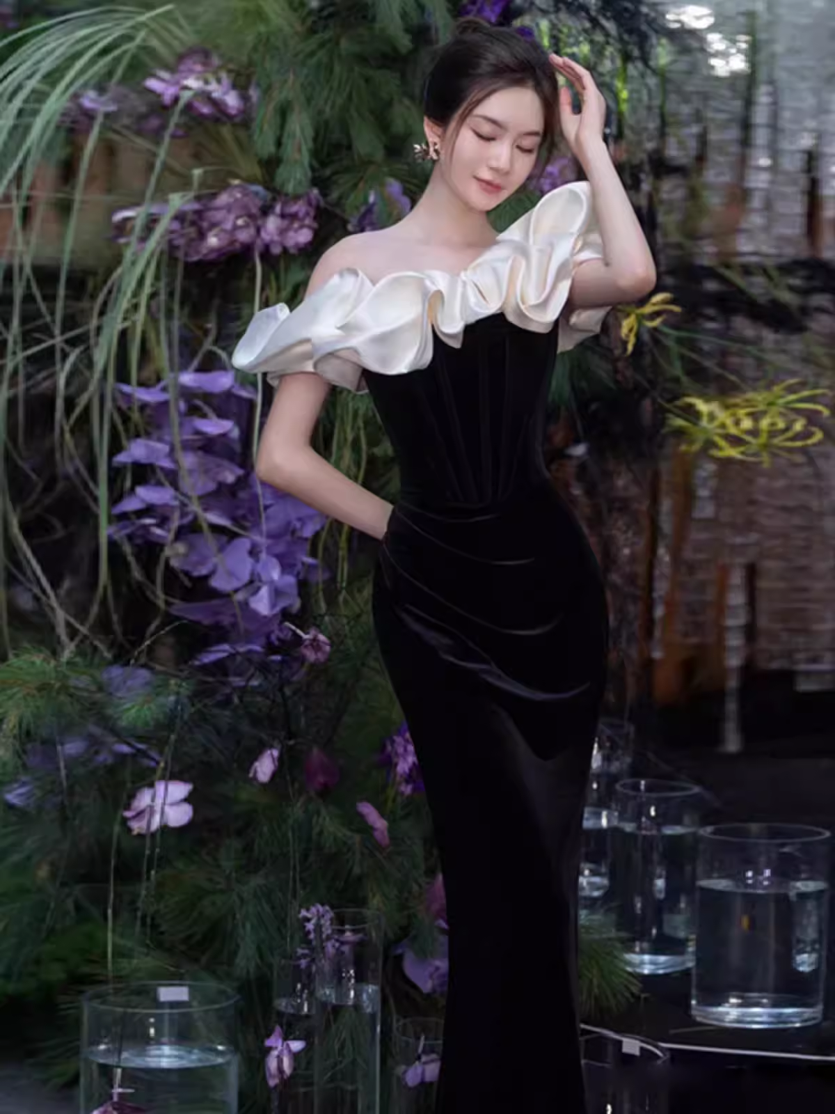 black velvet prom dress Mermaid Off The Shoulder Black Velvet Prom Dress Long Prom Dresses P54 – PreppyDress