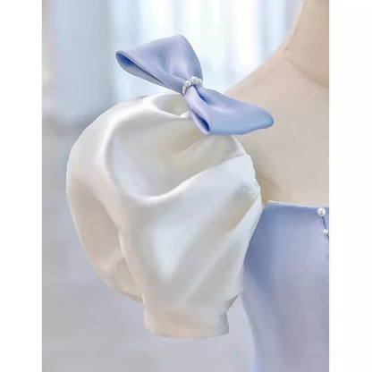 Prinzessin A-Linie Hellblaues Satin Ballkleid Lange Ballkleider P548