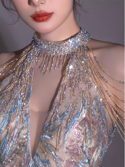 Glitzerndes A-Linien-Bling-Pailletten-langes Ballkleid P526