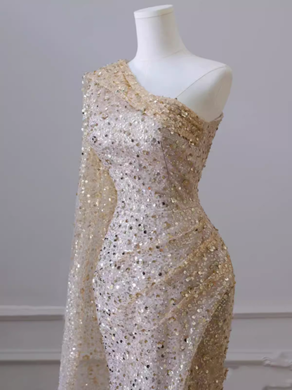 Sexy Meerjungfrau Pailletten One-Shoulder Abendkleid mit Schlitz P522