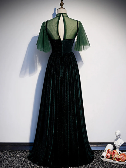 Elegantes A-Linien Grünes Abendkleid Langes Ballkleid P589
