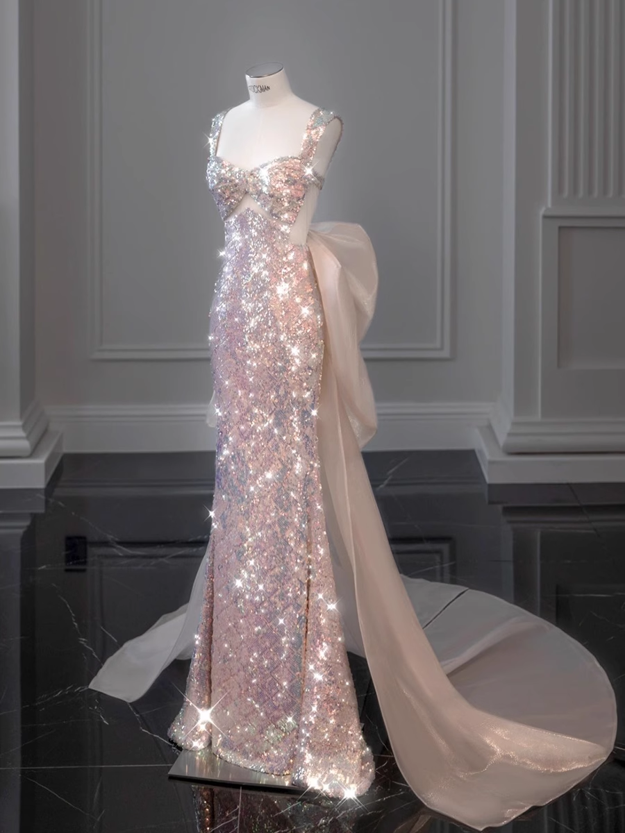 Luxury Mermaid Straps Sequin Long Prom Dress P567