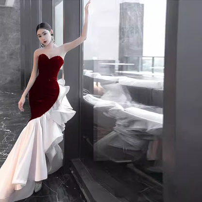 Meerjungfrau Sweetheart Burgund Pailletten Ballkleid Lange Ballkleider P543