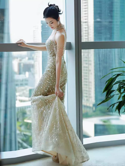 Luxuriöses Meerjungfrauen-Pailletten-Ballkleid, langes Ballkleid P546