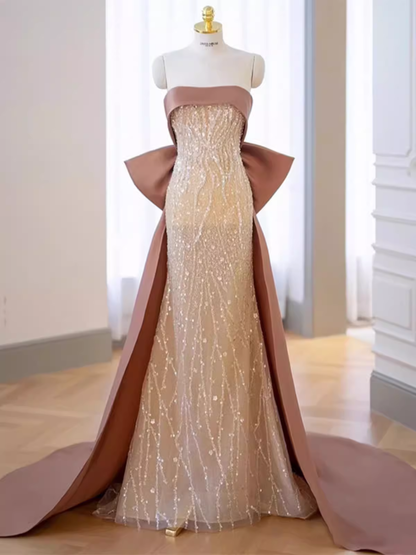 Classic Mermaid Strapless Sequin Prom Dresses Long Prom Dress P479