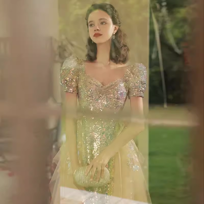 Meerjungfrau Gold Pailletten Ballkleid Lange Ballkleider P544