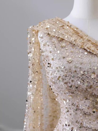 Sexy Meerjungfrau Pailletten One-Shoulder Abendkleid mit Schlitz P522