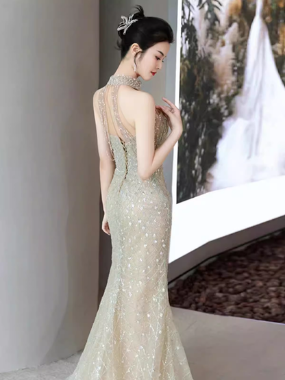 Luxuriöses Meerjungfrauen-Pailletten-Ballkleid, langes Ballkleid P546
