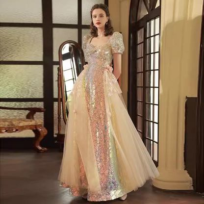 Meerjungfrau Gold Pailletten Ballkleid Lange Ballkleider P544