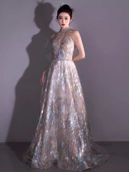 Glitzerndes A-Linien-Bling-Pailletten-langes Ballkleid P526
