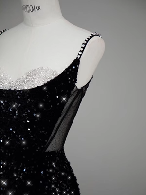 Luxus Meerjungfrauen-Pailletten-Abendkleid Schwarz Langes Ballkleid P557