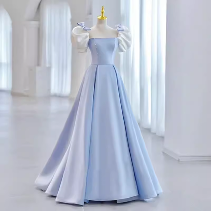 Prinzessin A-Linie Hellblaues Satin Ballkleid Lange Ballkleider P548
