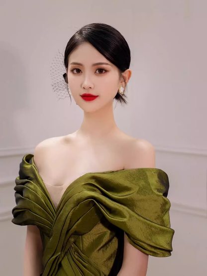 Sexy Meerjungfrau Off Shoulder Grünes Ballkleid Satin Langes Ballkleid P518