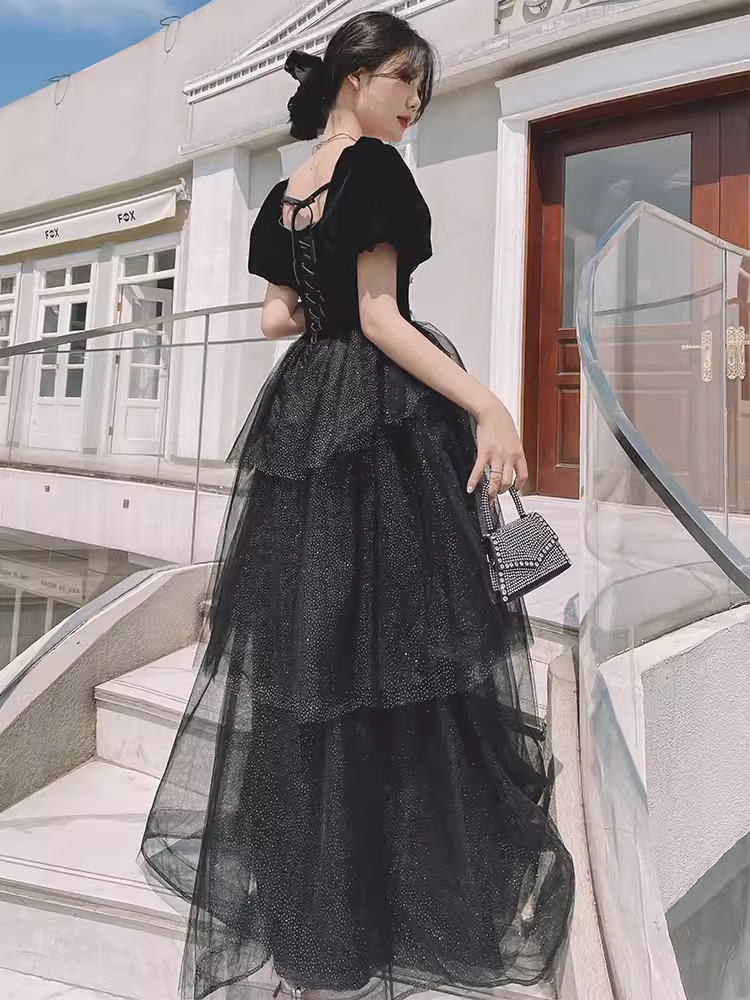 Ball Gown Black Prom Dress With Puffy Sleeves Long Prom Dresses P529 PreppyDress Ball Gown Black Prom Dress With Puffy Sleeves Long Prom Dresses P529 PreppyDress