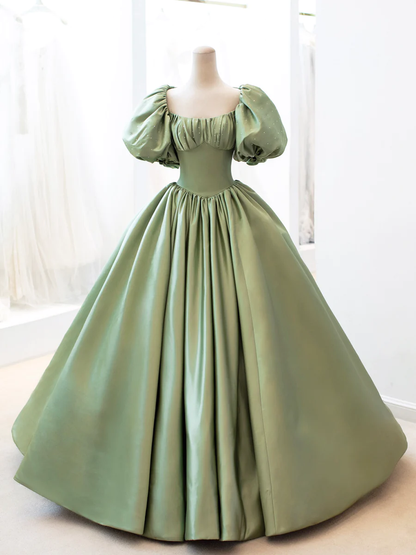 Ballkleid Sweet 16 Kleid Grünes Satin Abendkleid mit Puffärmeln P628