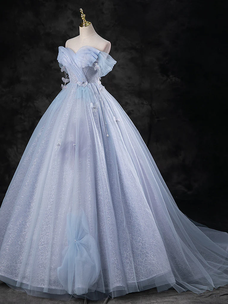 A-Line Sweetheart Neck Off Shoulder Tulle Gray Blue Long Prom Dress P6 PreppyDress A-Line Sweetheart Neck Off Shoulder Tulle Gray Blue Long Prom Dress P6 PreppyDress