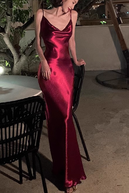 Robe de bal sirène simple à bretelles bordeaux pour un 21e anniversaire P679