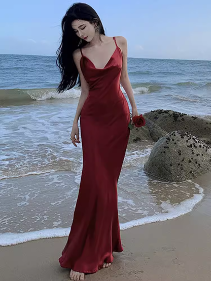 Robe de Bal Bordeaux Sirène Sexy à Bretelles et Dos Nu Tenues pour 21ème Anniversaire P681