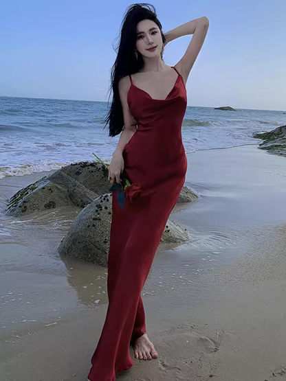 Robe de Bal Bordeaux Sirène Sexy à Bretelles et Dos Nu Tenues pour 21ème Anniversaire P681