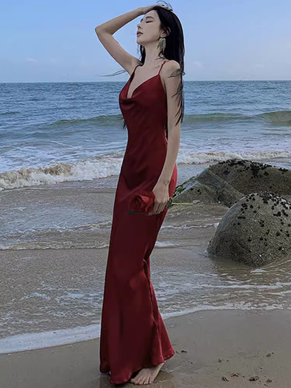 Robe de Bal Bordeaux Sirène Sexy à Bretelles et Dos Nu Tenues pour 21ème Anniversaire P681