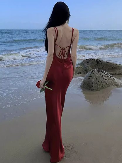 Robe de Bal Bordeaux Sirène Sexy à Bretelles et Dos Nu Tenues pour 21ème Anniversaire P681