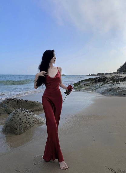 Robe de Bal Bordeaux Sirène Sexy à Bretelles et Dos Nu Tenues pour 21ème Anniversaire P681