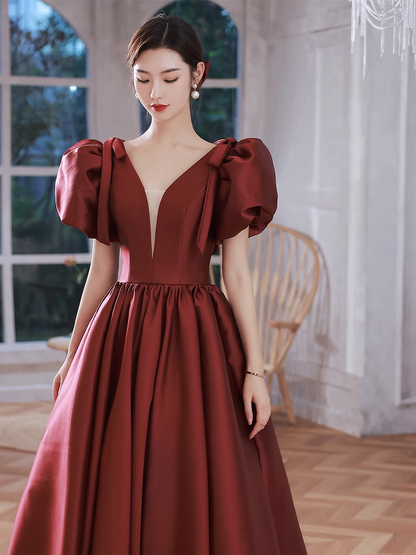 Une Ligne Robes de Soirée Bordeaux Longues en Satin pour Bal de Promo P725