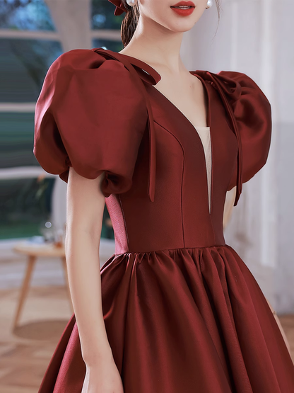 Une Ligne Robes de Soirée Bordeaux Longues en Satin pour Bal de Promo P725