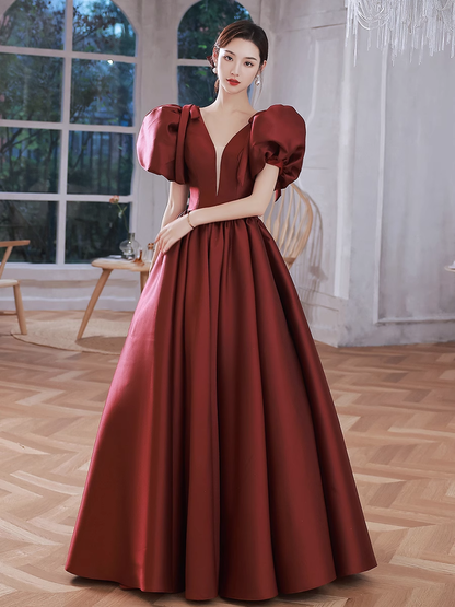 Une Ligne Robes de Soirée Bordeaux Longues en Satin pour Bal de Promo P725