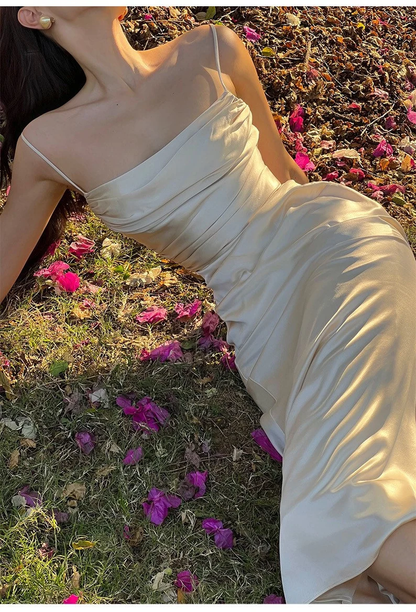 Robe de bal sirène sexy à bretelles en satin ivoire Tenues d'anniversaire 21 ans P685