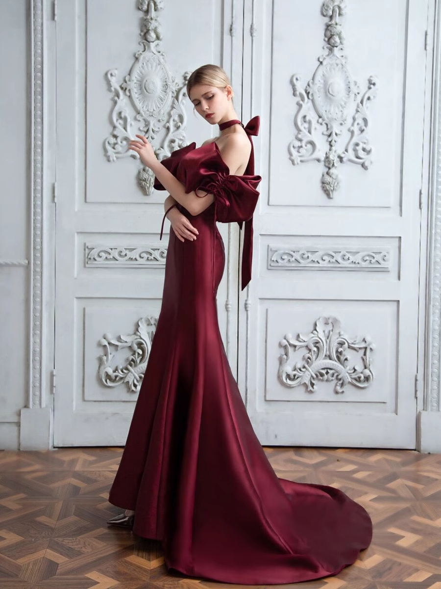 Mermaid Off The Shoulder Burgundy Party Dresses Long Prom Dresses P724 – PreppyDress