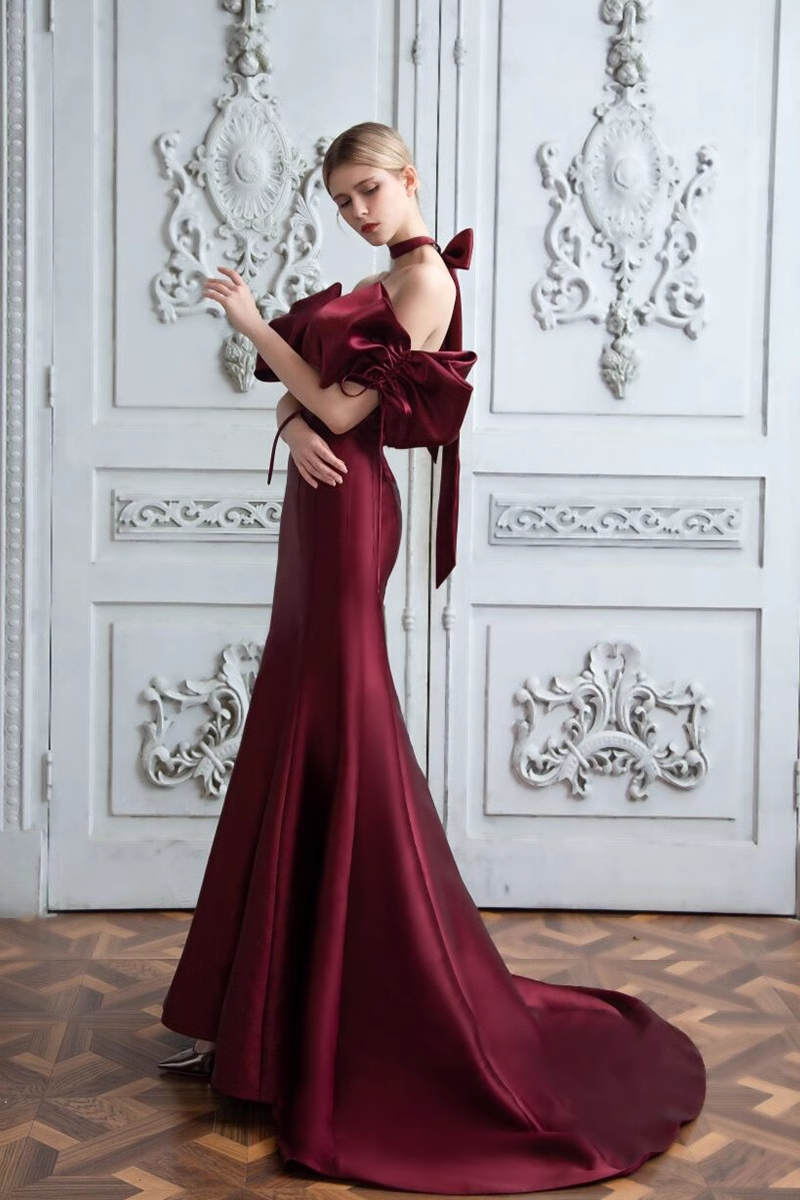 Mermaid Off The Shoulder Burgundy Party Dresses Long Prom Dresses P724 – PreppyDress