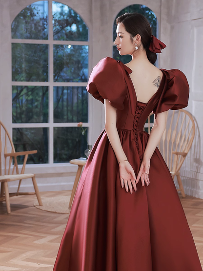 Une Ligne Robes de Soirée Bordeaux Longues en Satin pour Bal de Promo P725