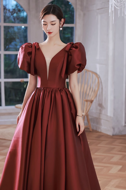 Une Ligne Robes de Soirée Bordeaux Longues en Satin pour Bal de Promo P725