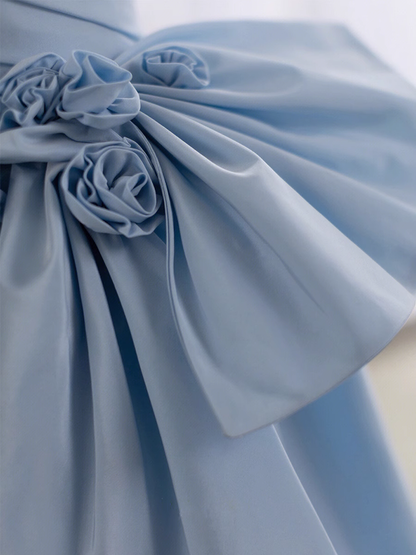 Une Robe de soirée bleu ciel clair, longue en satin, une épaule, pour bal de promo P726