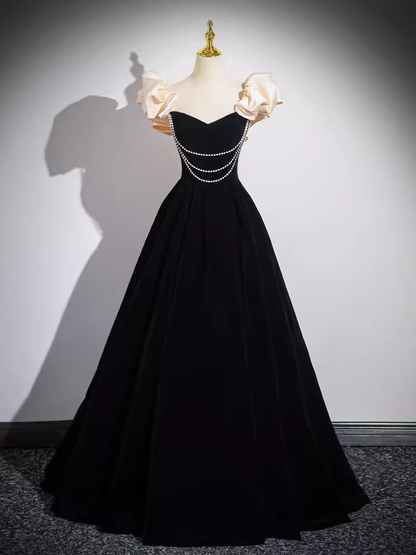 knee length dresses for ladies A line Off The Shoulder Evening Party Dress Satin Black Prom Dress P77 –  PreppyDress