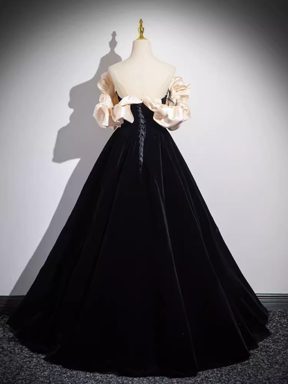 Robe de soirée élégante en satin noir à épaules dénudées P777