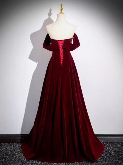 A line Off The Shoulder Evening Party Dress Velvet Prom Dress P778