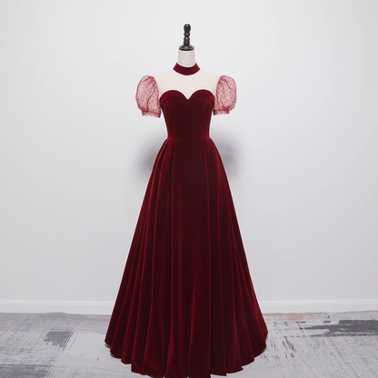 A line Burgundy Evening Party Dress Velvet Long Prom Dress P780