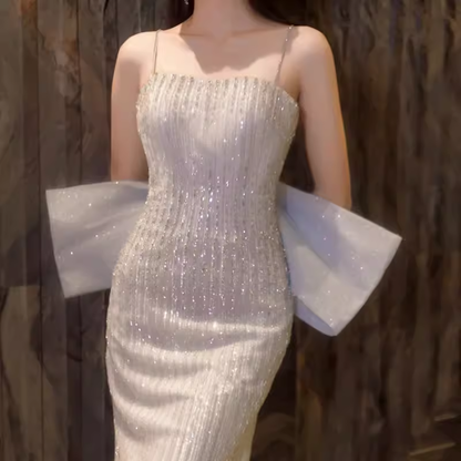 Sexy Meerjungfrau-Träger-Partykleid Pailletten Langes Ballkleid P866