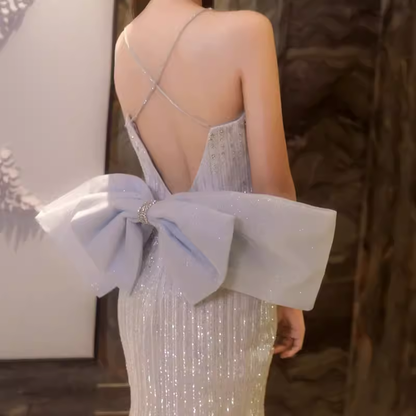 Sexy Meerjungfrau-Träger-Partykleid Pailletten Langes Ballkleid P866