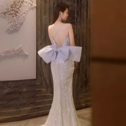 Sexy Meerjungfrau-Träger-Partykleid Pailletten Langes Ballkleid P866