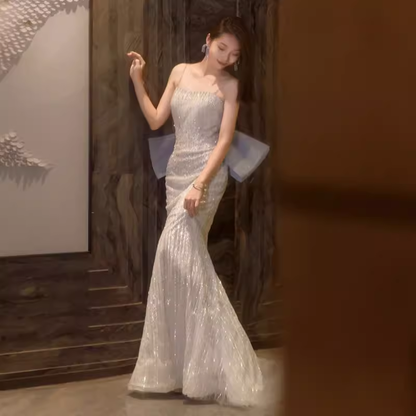Sexy Meerjungfrau-Träger-Partykleid Pailletten Langes Ballkleid P866