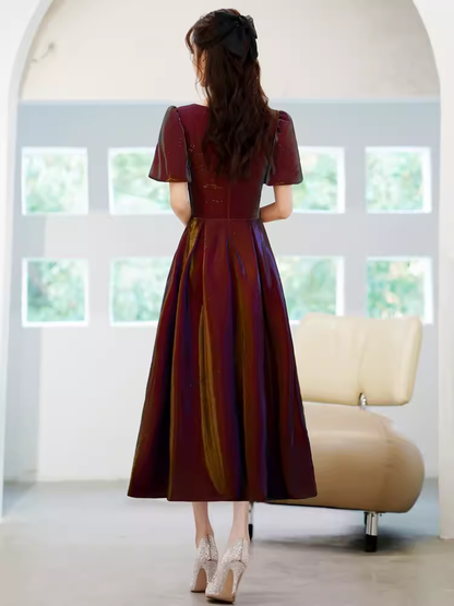 A Line Square Party Dress Knee Length Burgundy Prom Dress P867 – PreppyDress