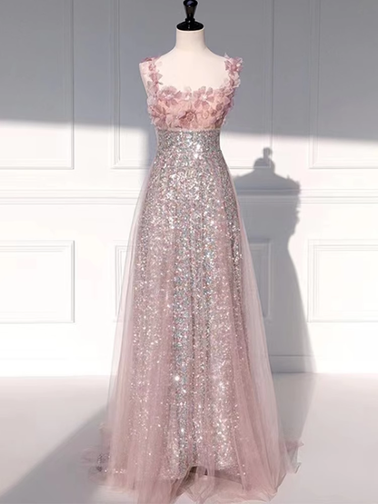 Prinzessin A-Linie Träger Partykleid Pailletten Rosa Ballkleid P868