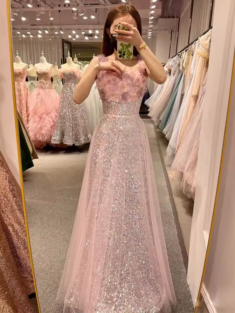 Princess A Line Straps Party Dress Sequin Pink Prom Dress P868 PreppyDress Princess A Line Straps Party Dress Sequin Pink Prom Dress P868 PreppyDress