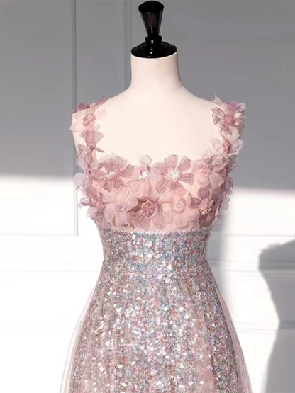 Prinzessin A-Linie Träger Partykleid Pailletten Rosa Ballkleid P868