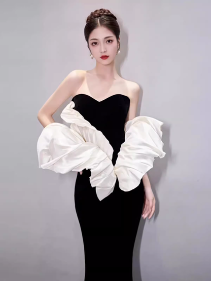 Meerjungfrau trägerloses Partykleid Schwarz Langes Ballkleid P869
